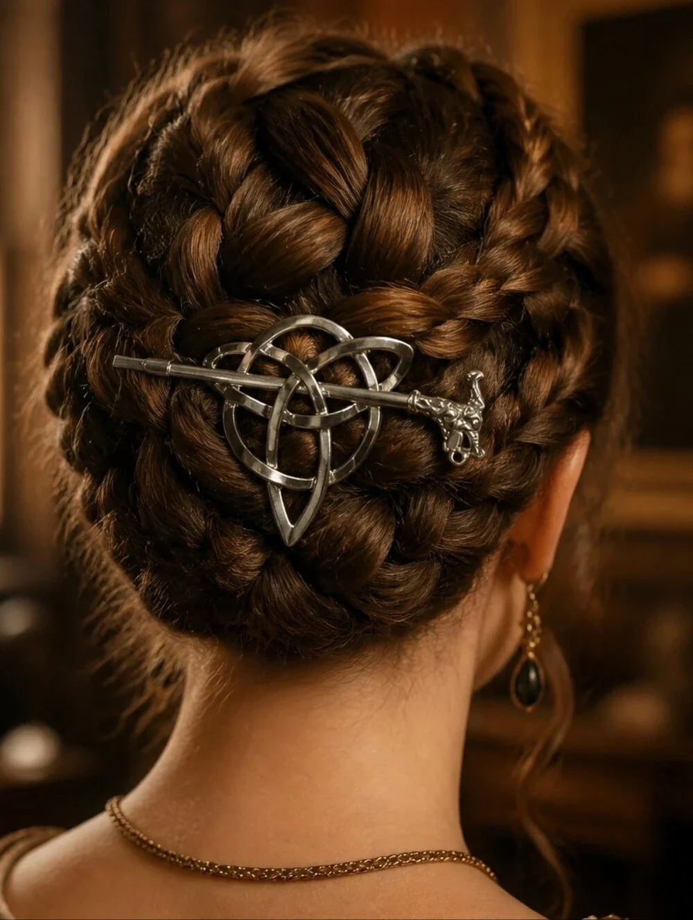 Celtic Triquetra Hair Pin Silver Viking Dragon Hair Slide Stick Medieval Norse